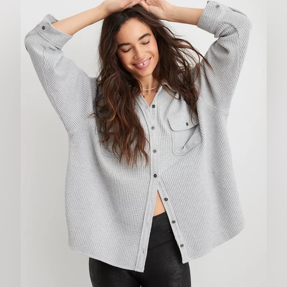 aerie Tops - Aerie LumberJane Waffle Shirt in medium heather gray size XXS